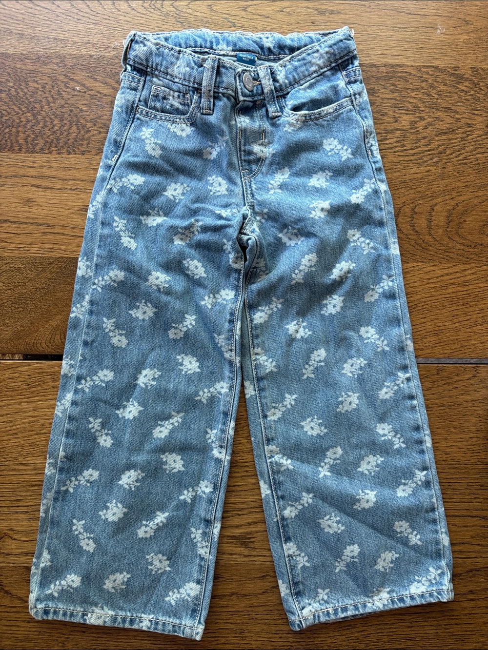 Old Navy Girls 5T Wide Leg Floral Print Jeans Adjustable Waist